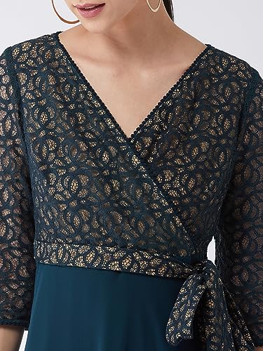 Image of Miss Chase Women's Round Neck Cap Sleeves Lace Knee -Long Skater Dress