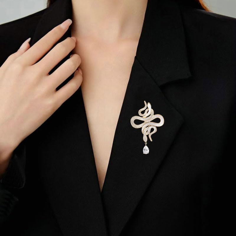 Image of 18k Gold Plated Snake Brooch for Women Zirconia Snake Pin Birthday Holiday Gift for Mother Wife Girlfriend