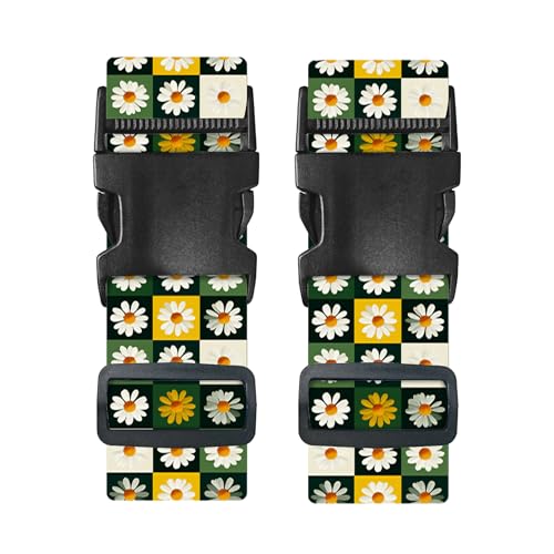 Image of Nuxovilar Luggage Straps Set for Suitcase 1.96x71in Polyester | Cargo Strap Travel Belt Security Buckle Band Airport Hotel Road Trip Travel Accessory (Daisy Checkered)