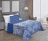 ForenTex Colchas DiLi Cama 135 Reversible Termo Estampadas Verano Primavera con Funda Cojines, Azul, 3