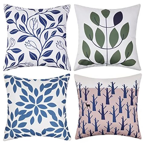 Pyonic Outdoor Throw Pillow Covers 18x18 Waterproof Pillow Covers Decorative Throw Pillow Case Cushion Cover for Patio, Garden, Balcony, Blue and Green,Set of 4 Cover