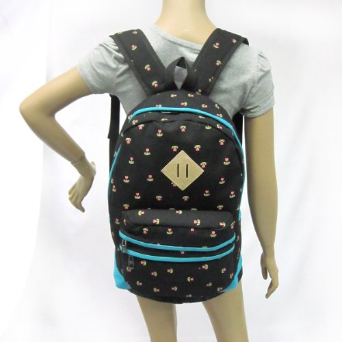 Mochila de lona com estampa de tulipa, Preto, One Size