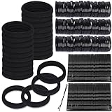 Teenitor 220Pcs Bobby Pins, Hair Ties and Rubber Hair Bands, 100pcs Black Bobby pins for Women 100pcs Hair Elastics 20pcs Seamless Hair Ties, Hair Accessories for Women Black