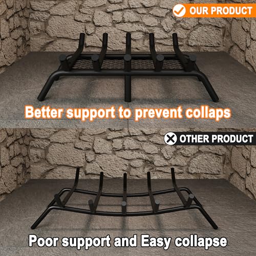 Wakeyard 17 Inch Fireplace Grate with Ember Retainer, Fireplace Log Grate with Heavy Duty Steels, Wrought Cast Iron for Indoor Hearth Outdoor, Rust Prevention, Assist Combustion