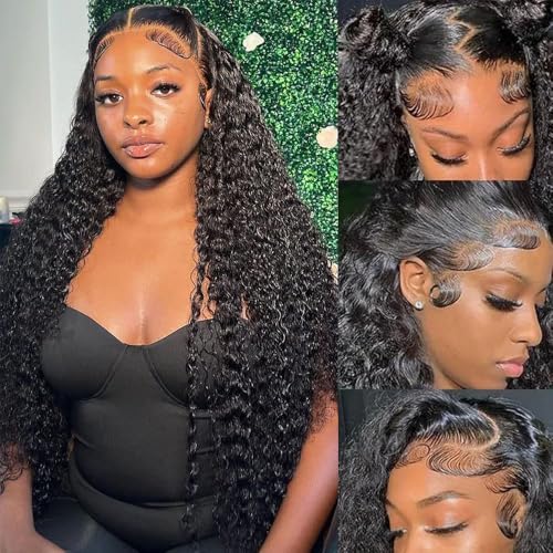 28 Inch Deep Wave Lace Front Wigs Human Hair 200% Density 13×6 HD Transparent Lace Frontal Wigs Human Hair Curly Wigs for Women Pre Plucked with Baby Hair Curly Lace Front Wig Human Hair Natural Color