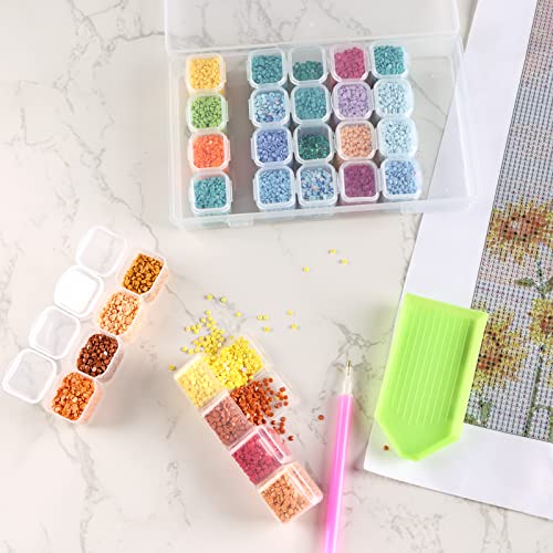 Quefe 112 Slots Diamond Painting Storage Containers, 4Pcs 28 Grids Clear Diamond Painting Accessories And Tools Boxes Bead Organizers Diamond Art Embroidery Storage With Label Stickers #TOP6