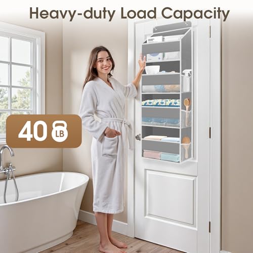 1 Pack Over The Door Organizer, Hanging Storage Organizer with Clear Window, 40lb Ultra Sturdy Large Capacity Room Organizer for Pantry Laundry Bathroom Nursery Closet Baby Essential (Grey) - Image 6