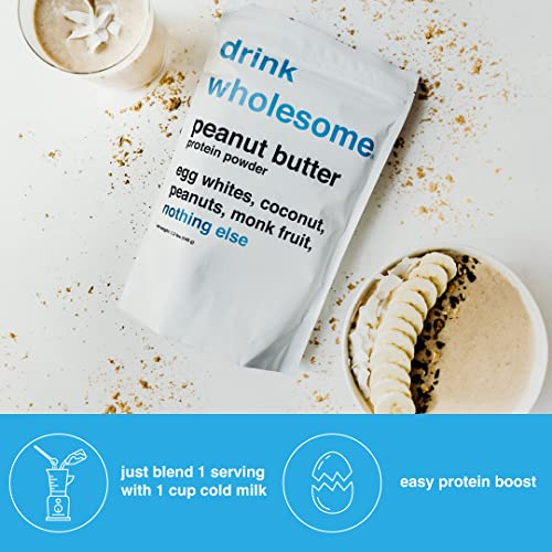 Drink Wholesome Peanut Butter Egg White Protein Powder | Easy To Digest & Gut Friendly | All Natural Ingredients | Minimally Processed | Dairy Free | No Additives, No Lactose | 20G Protein #TOP2