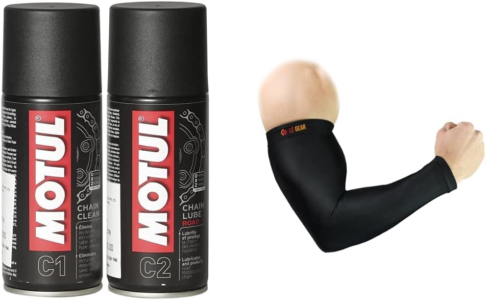 Motul Combo of C2 Chain Lube (150 ml) and C1 Chain Clean for All Bikes (150 ml) + LéGear High Performance Arm Sleeves for Athletic Arm Sleeves Perfect for Cricket, Bike Riding,Cycling