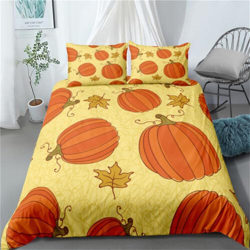 Parure de Lit 240 x 260 Microfiber 110g/㎡ avec Housse de Couette Citrouille et 2 Taies 65x65