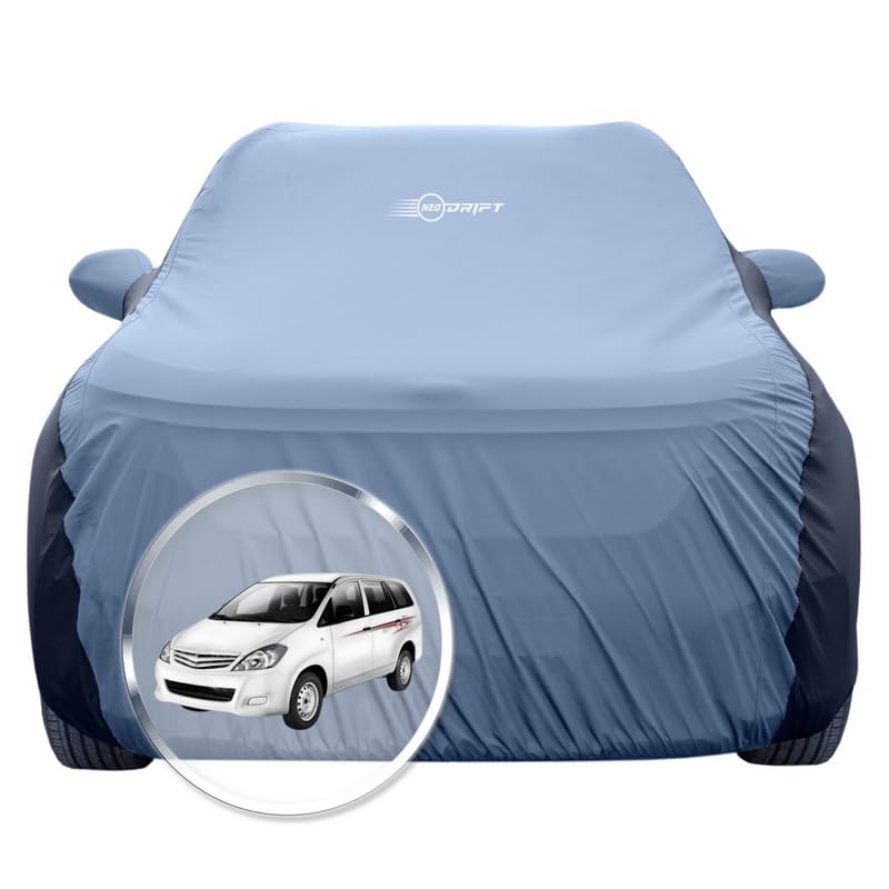 Image of NEODRIFT 'SuperTech' Car Cover for Toyota Innova (100% Water-Resistant, All Weather Protection, Tailored Fit, Multi-Layered & Breathable Fabric) (Colour: L.Blue+Black)
