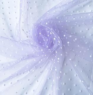 59 Inch White Polka Dot Tulle Spotted Mesh Soft Stretch Fabric Suitable for DIY Handmade Doll Butterfly Wedding Veil Costume Dress Craft Sewing (Light Purple, 1 Yard)