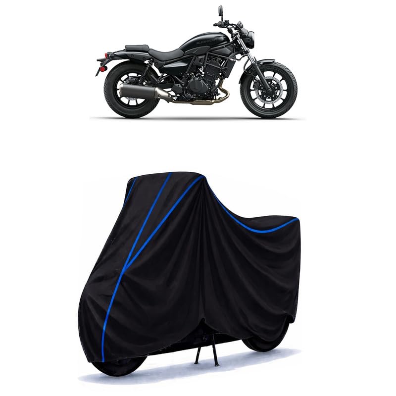 Image of Eliminator Bike Cover Water Resistant Universal Motorcycle Rain | Heavy Duty UV Protection, Dust, Scratch Indoor Outdoor All Weather with Black Blue Piping Elastic