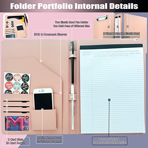 Foldable Padfolio Clipboard With Storage Folio W/Refillable Lined Writing Notepad Folder A4 Pu Leather Portfolio Pocket For Business, Students, Office, Nurse, Job Interview Resume Training (Pink) #TOP2