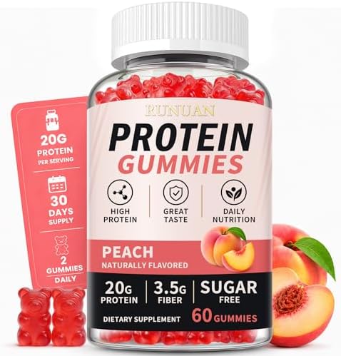 Whey Protein Gummies,20g High Protein Snack for Women Men, Peach, 60 Count - 1
