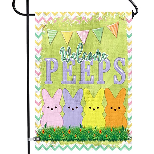 Homfreest Easter Garden Flag 12 X 18 Inch Double Sided Welcome Peeps Bunny Yard Flag Easter Rabbit Spring Outdoor Decorations Colorful Rustic Farmhouse Easter House Flag Home Decor For Indoor,Patio,Porch #TOP5