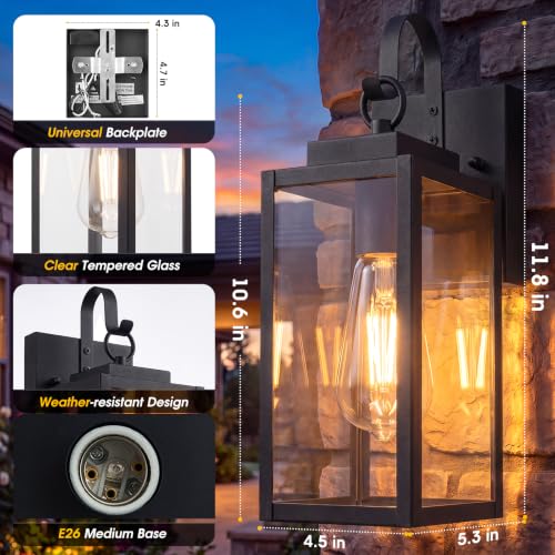 RLdream 11.8" Porch Light, Clear Glass Outdoor Wall Light, All-Metal Black — view 4
