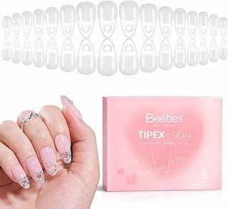 Beetles Tipex Lite Heart Cutout Nail Tips, Pre-Built Apex Almond Medium, 16 Sizes 256pcs, Flat Nail Friendly Acrylic Tips, Easy DIY for Beginners