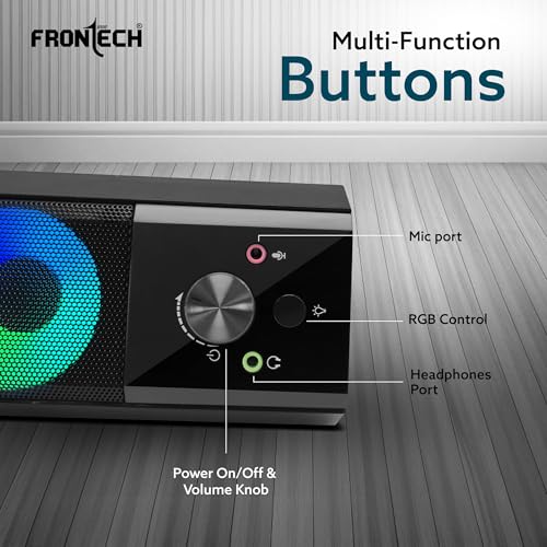 Image of FRONTECH 2.0 Channel Multimedia Speaker, 12W, USB Powered, AUX /USB, RGB Lighting, Detachable Soundbar (SPK-0012)