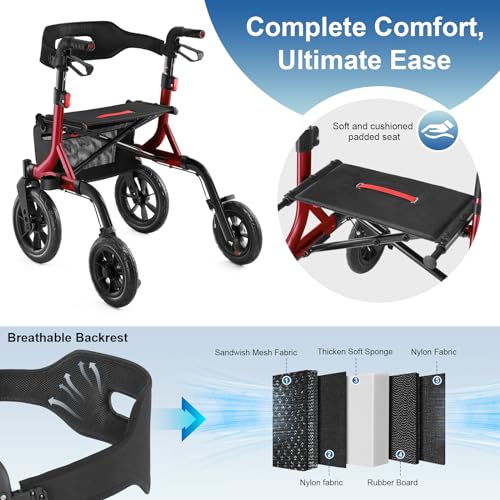 Image of MAXWALK Walkers for Seniors, Foldable Rollator Walker with Seat & Backrest