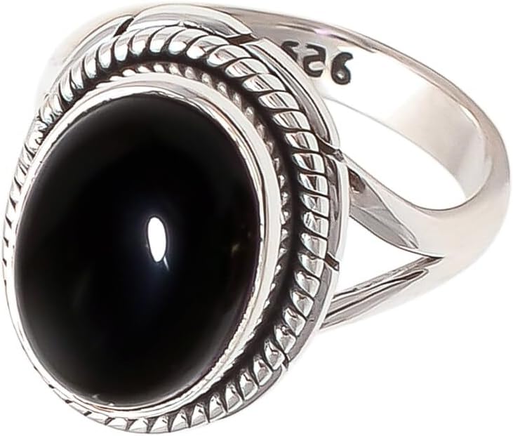 Black Onyx Ring, Oval Stone Ring, Cocktail Ring, Handmade Gemstone Jewelry, Boho Ring, Wedding Ring, Natural Black Onyx Jewelry