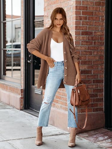 MASCOMODA Women's Long Sleeve Oversized Cable Knit Sweater Cardigan 2024 Fall Open Front Button Down Chunky Knit Outwear Coat3