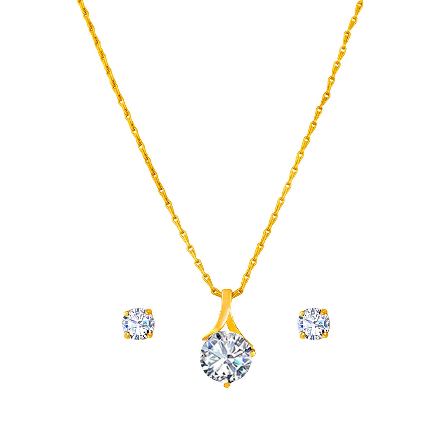 jewellery for less one gram gold plated solitaire cz american cubic zircon pendant locket stylish delicate pendant with chain for women & girls.