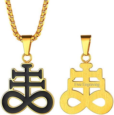FaithHeart Satanic Necklace for Men Women Personalised Evil Satan Cross Pendant Baphomet Jewellery Stainless Steel/Gold/Black Plated(With Gift Box)