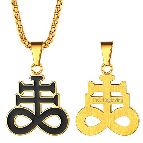 FaithHeart Leviathan Satanic Brimstone Cross Necklace, Gold Plated Stainless Steel Satan Church Jewelry, Alchemical Symbol for Brimstone Pendant Satan Goat Necklaces for Men with Gift Box