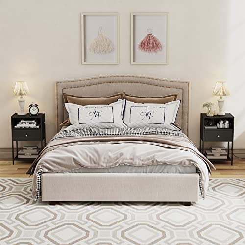 Ldttcuk Nightstand Set Of 2 With Charging Station, Modern End Table With Drawer, Bedside Table With Open Storage For Bedroom,Black #TOP6