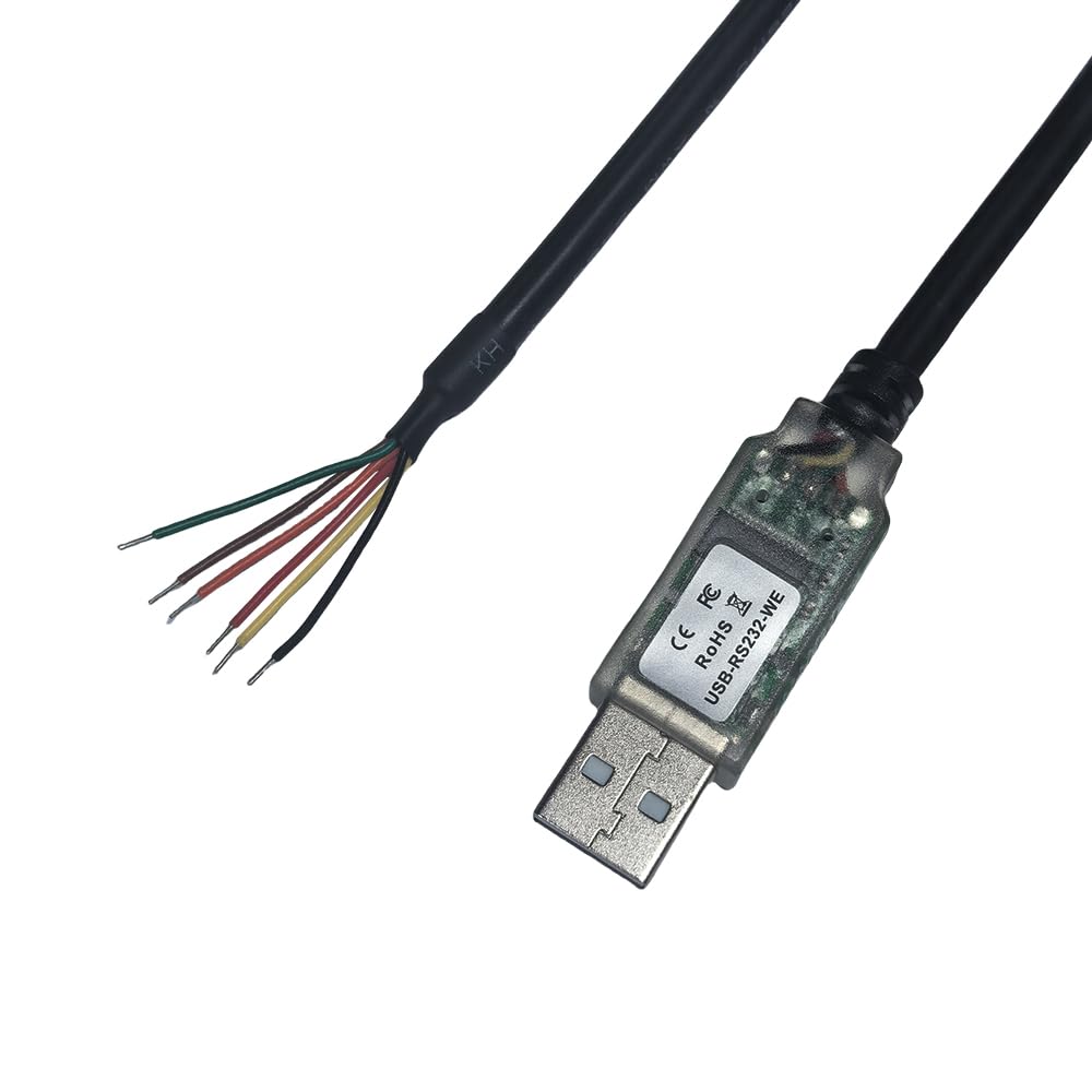 USB-RS232-WE-1800-BT-0.0 Câble USB vers série RS232 authentique puce FT232RQ compatible avec Windows 11 10 8 7 Linux Mac OS 6 voies (0 V)