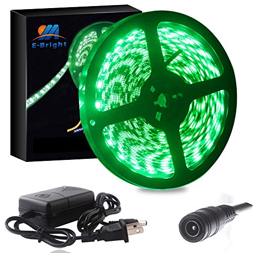 Everbright Green Led Light Strips, 5M(16.4Ft) 5050 Smd 300 Led Pcb Black Flexible Waterproof Strip Lights For Bedroom Boat Car Truck Holiday Party Tv Stage Decoration With Power Adapter #TOP4