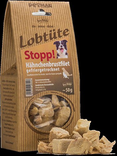 Petman Lobtüte- Dry BARF, Leckerli, Belohnung, Naturkausnack (Petman Lobtüte STOPP! Hähnchenbrustfilet, 50g)