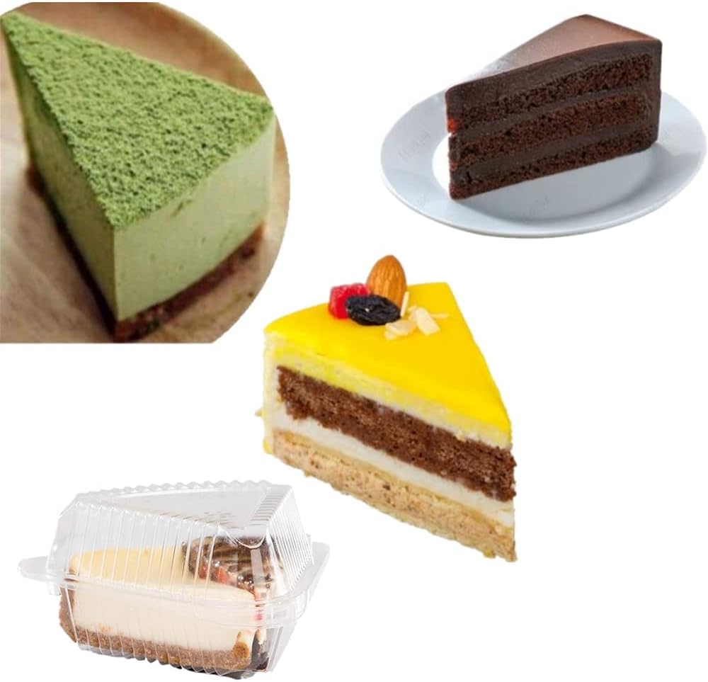 Cake Slice Container Clear Disposable Cake Cheesecake Pie Slice Containers with Medium Dome Lid Pack of 100