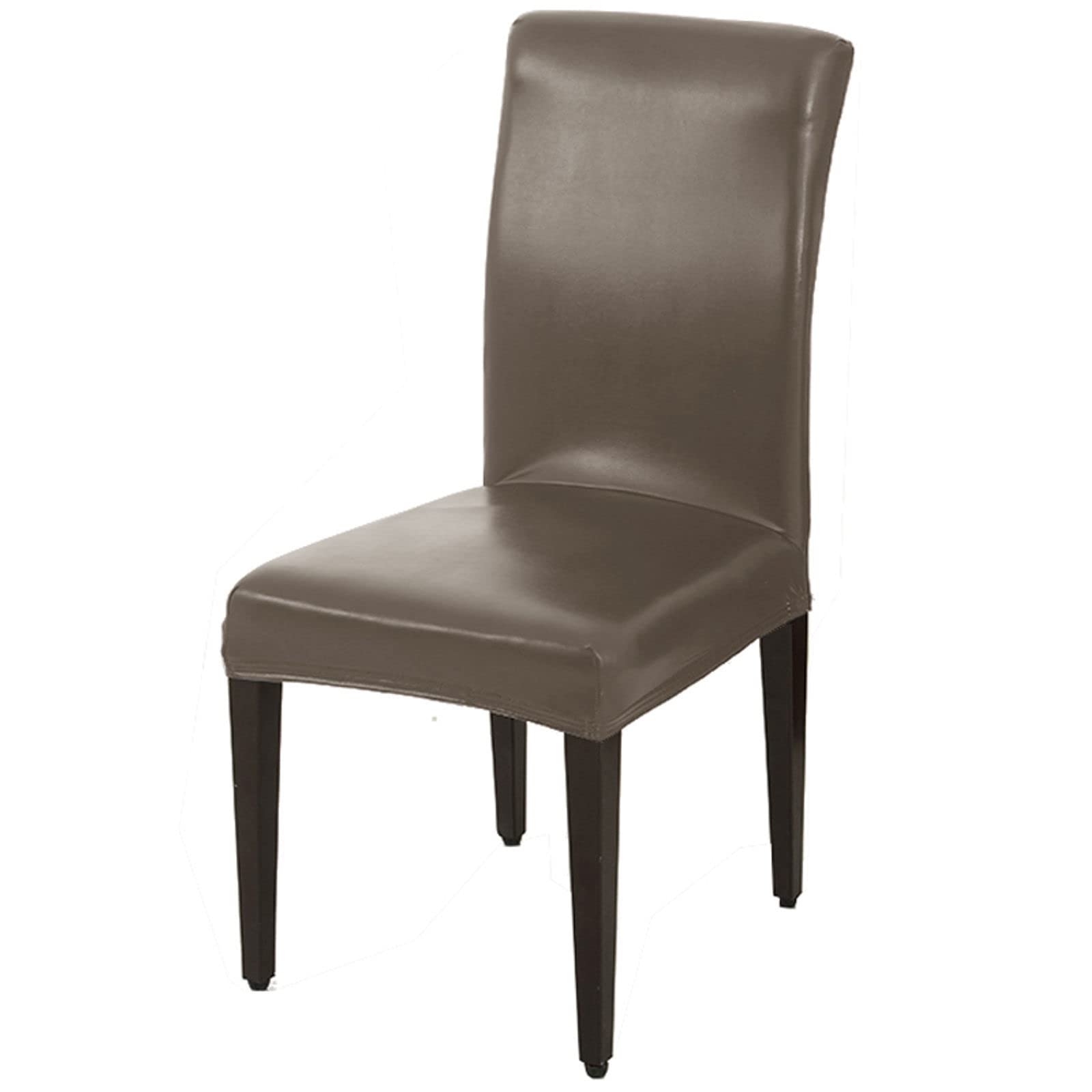JHLD PU Leather Dining Chair Covers, Stretch Chair Slipcover Soft Waterproof Chair Protector Chair Covers for Dining Room for Kitchen Room Hotel-Taupe-Set of 4