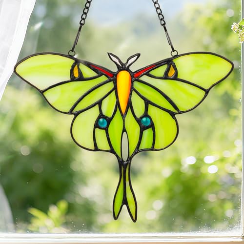 IDEA SHOW Luna Moth Stained Glass Window Hanging