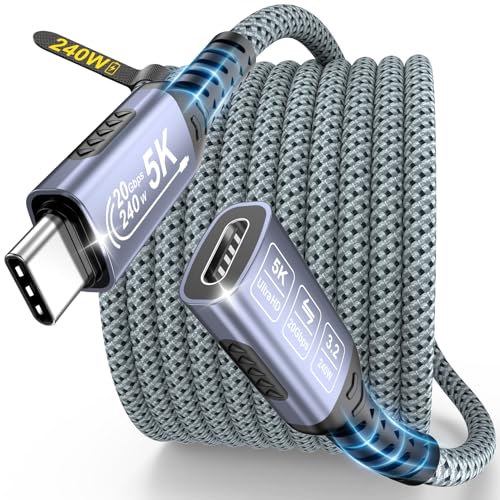 NORSHY 240W USB C Verlängerung Kabel, 2m USB-C 3.2 Gen 2 Schnellladekabel 20Gbps, 5K@60Hz 4K@144Hz Video Extender für iPhone 17 16 15 Pro Max, MacBook Pro, Steam Deck, PSVR2 Hub
