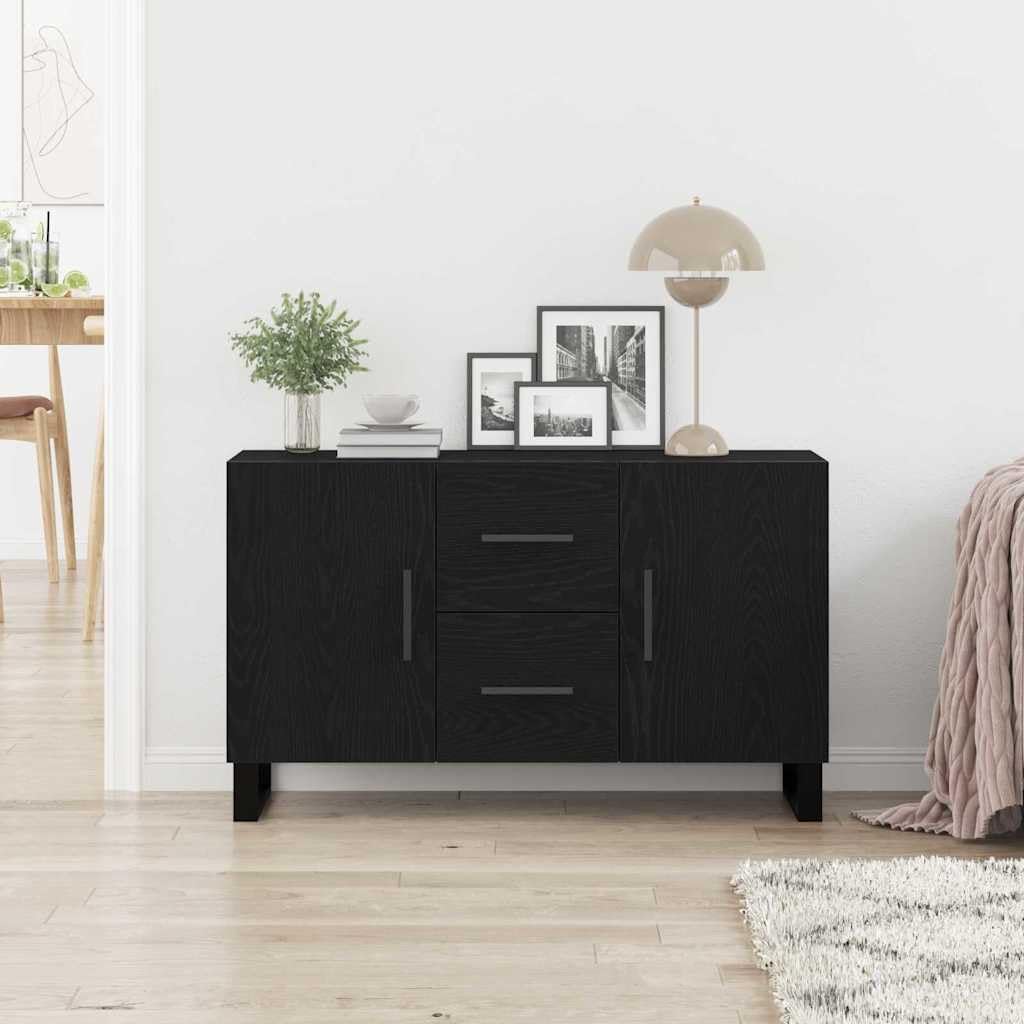 Credenza Rovere Nero 100 x 36 x 60 cm Legno ingegnerizzato mobile contenitore soggiorno cucina con cassetti e porte stile industriale ideale per spazi moderni e pratici