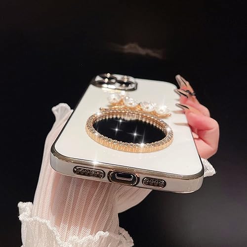 Miniatura 2 de Casechics Funda compatible con iPhone, espejo de diamante con purpurina, maquillaje con flores brillantes, galvanizado floral, protección de lente