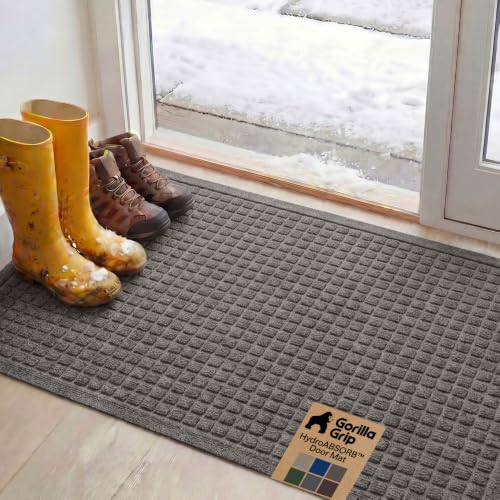 Image of GORILLA GRIP Ultra Absorbent Front Door Mat Outside Entrance 47x35, Traps Dirt and Moisture, HydroABSORB Indoor Outdoor Doormat Holds Up to 6 Cups Water, Stain and Fade Resistant Welcome Mat Charcoal