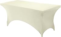 Vista 47 de Utopia Kitchen Mantel de spandex de 4 pies [1 unidad, blanco] 200 GSM elástico, ajustado, lavable y resistente a las arrugas, cubierta rectangular
