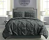 Empire Home 4-Piece Pintuck Comforter Set with Matching Pillowcases and Bed Skirt - 8 Vibrant Colors (Gray, Queen)