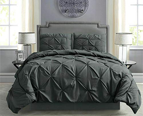 Empire Home Fashi 4-Piece Pintuck Comforter Set With Matching Pillowcases And Bed Skirt - 8 Vibrant Colors (Gray, Cal King) #TOP10