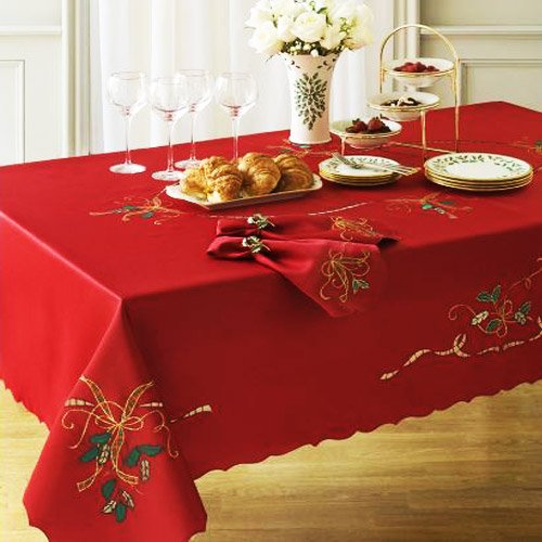 60 X 140 Oblong Red Lenox Cutwork Holiday Nouveau Christmas Tablecloth By Bardwill #TOP2