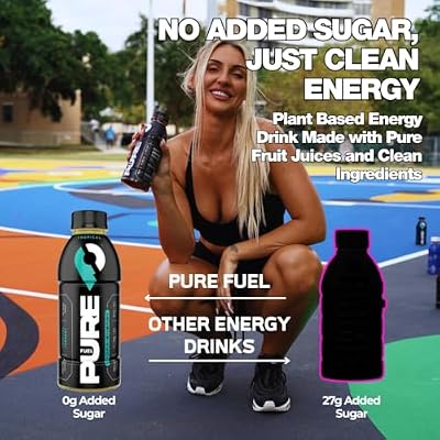 Pure Fuel Healthy Energy Drinks - Limitless Lemonade, Berry Blitz, Tropical Torrent and Watermelon Blast - Sports Drinks - Plant Based - 180mg Natural Caffeine - 12pk x 16.9 fl oz