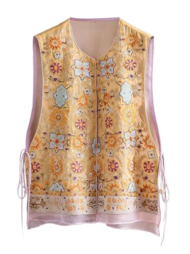 Chaleco de seda HangErFeng con bordado floral solución elegante para looks de noche 618