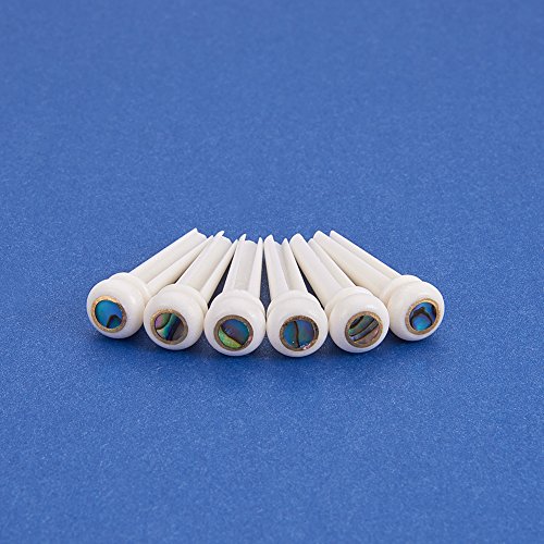WANDIC Bone Guitar Bridge Pins, 6pcs White Bridge Pins Guitar String Nail Pins for Acoustic Guitar with Copper Circle and Pearl Shell Inlaid - Thumbnail 4