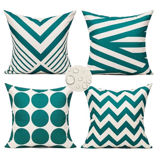 All Smiles Turquoise Teal Couch Accent Throw Pillows Cases Cushion Covers 16×16 Set of 4 Outdoor for Sofa Patio,Modern Décor