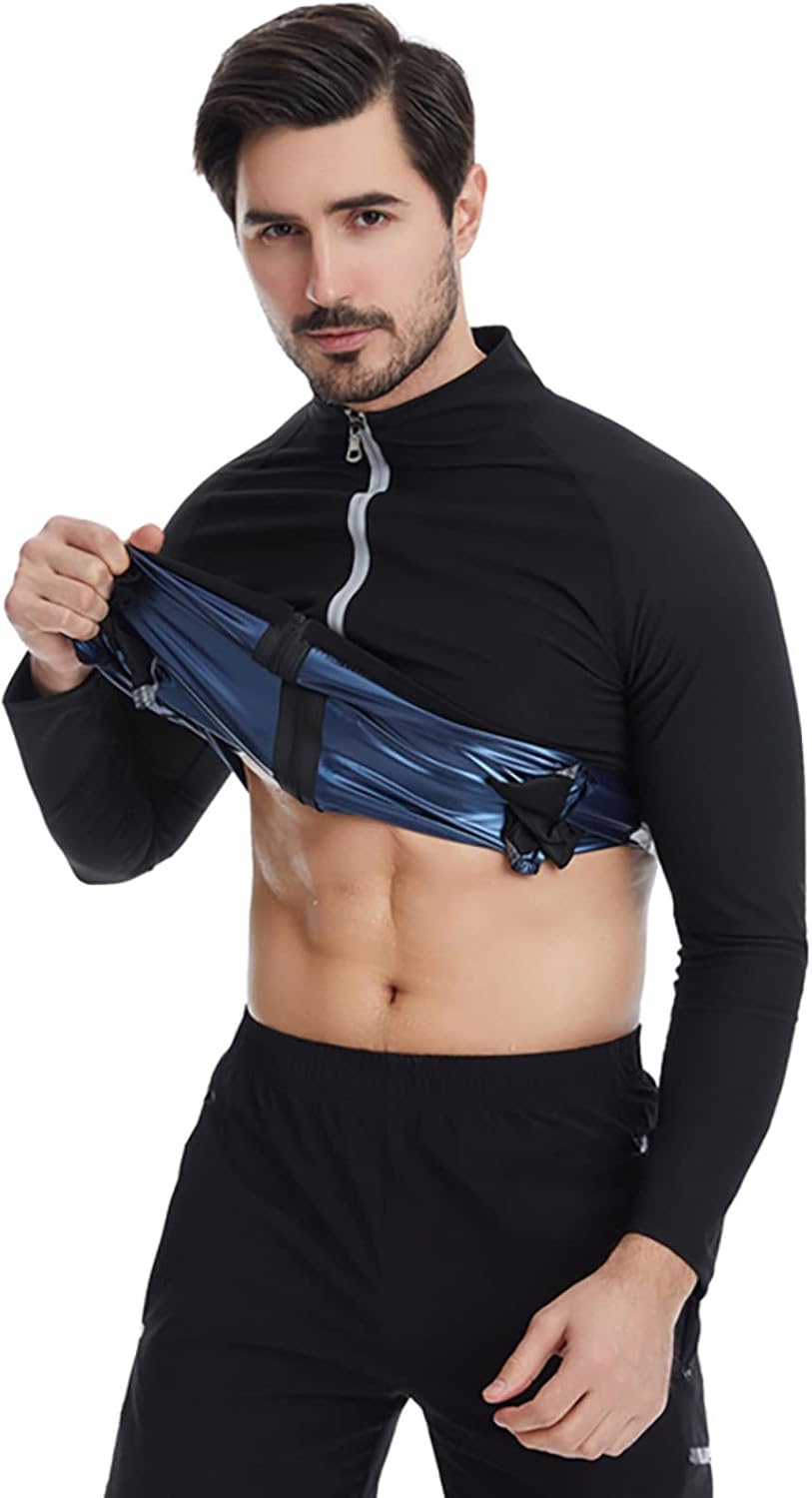 Valcatch Sauna Suit Men Jacket Full Body Sweat Heat Suit Gym Workout Sweat Suits Weight Loss Long Sleeves Boxing MMA Slimming Gym Fitness Running Workout Jacket