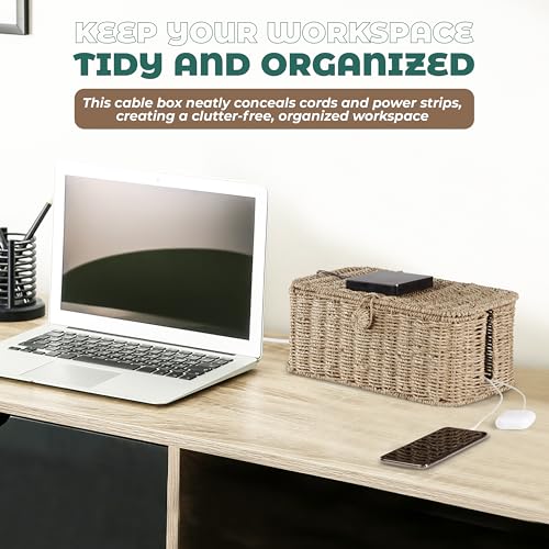 BLUEWEST Large Cable Management Box, Natural Rattan Cable Cord Organizer Boxes for Power Strip – 2 Open Slots Cords Hider Box for TV Wires, Computer, Router, USB Hub and Under Desk Power Strip by BLUEWEST - Image 7